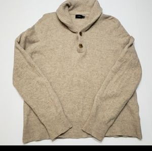 J Crew Tan Shaw Collar 100% Lambswool Sweater L